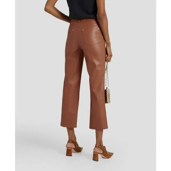 $275 Cami NYC Women's Brown Hanie Cropped Faux Leather Straight Leg Pants Size 2 - Picture 2 of 5